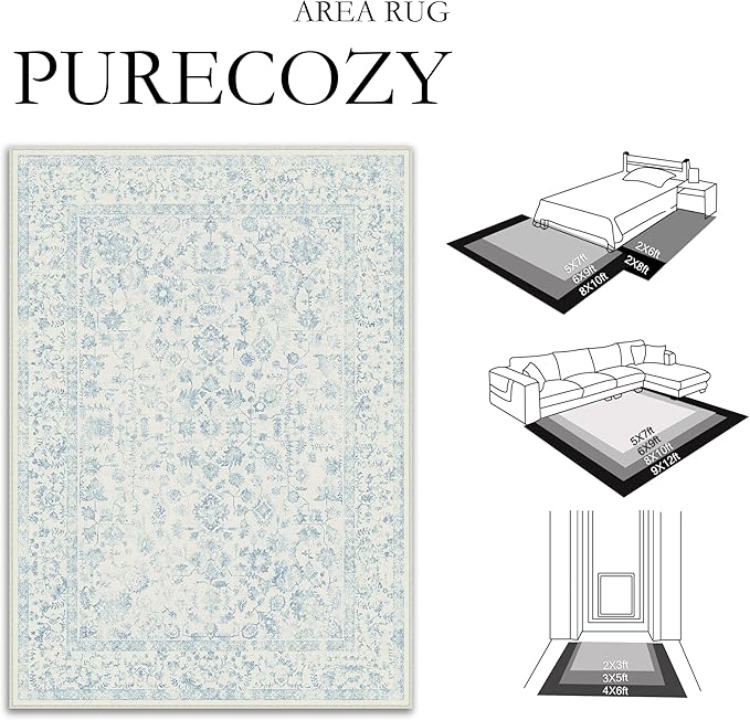 2x8 Blue Runner Rug Hallway Non Slip Kitchen Vintage Distressed Long Carpet Indoor Machine Washable Retro Floral Bedroom Accent Throw Rug for Office Laundry Bathroom Dining Living Room