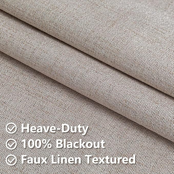 100% Blackout Curtains 72 Inch Length 2 Panels Set, Black Out Curtains for Living Room, Beige Thermal Insulated Grommet Drapes Bedroom Luxury Decor Privacy(52W × 72L inch, Beige)
