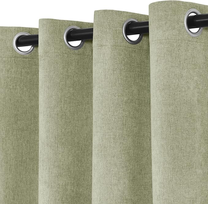 Macochico Extra Wide 100% Blackout Chenille Curtains 100" Wx96 L Thermal Drapes for Sliding Door Living Room Bedroom Auditorium Hotel Green Tint Curtains Grommet Top with Tieback Classic 1 Panel