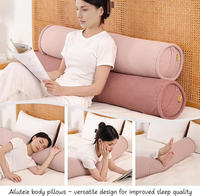 Cuddle Pillow – Corduroy Long Body Pillow for Adults, Cozy Bolster Pillow for Bed, Soft & Supportive for Relaxing Sleep,59 x 7.87 Inches,Pink