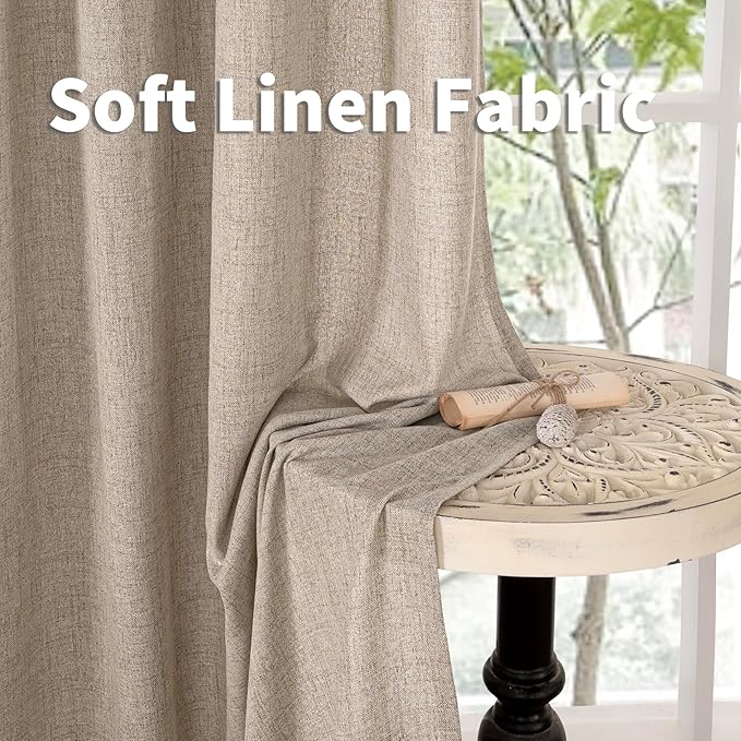 YoungsTex Extra Long Linen Curtains 108 Inch Length for Living Room, Light Filtering with Drapes Bronze Grommet Privacy for Bedroom Farmhouse Decorative, Dark Oatmeal, 52 x 108 Inch, 2 Panels