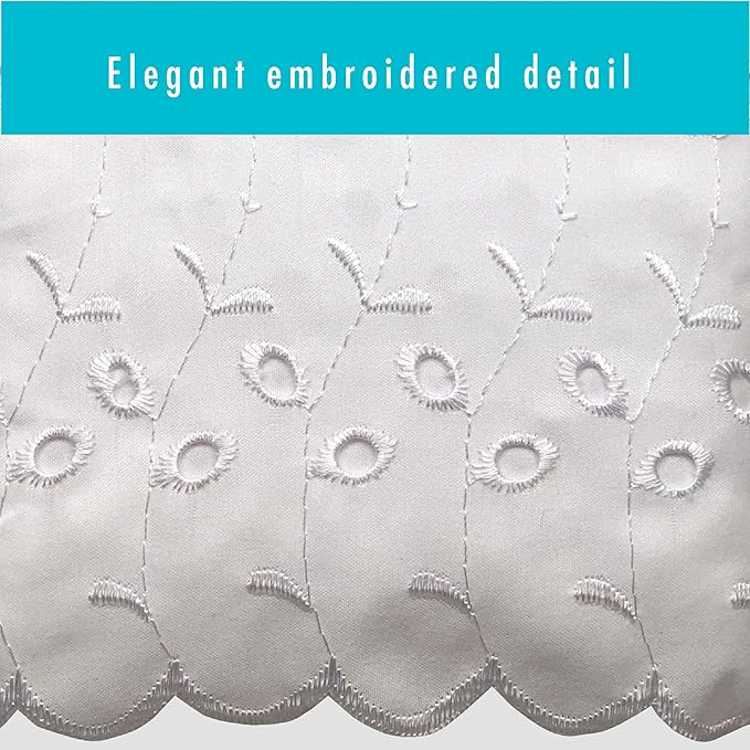 Fresh Ideas Eyelet Bed Skirt, Ruffled Design, 18 Inch Drop, Embroidered Scalloped Edge, Queen, White