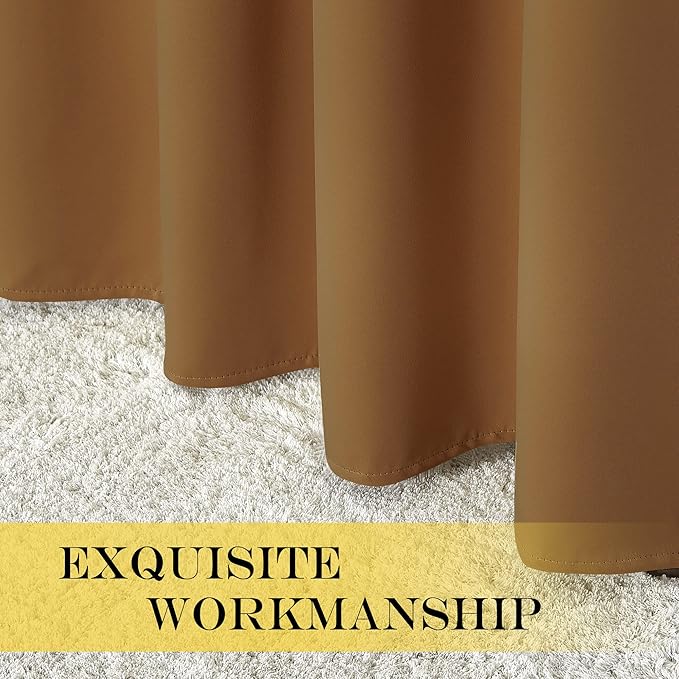 NICETOWN Gold Brown Sliding Glass Door Curtain for Bedroom - Grommet Blackout Room Darkening Sound Proof Thermal Curtain Privacy Room Divider for Dining Room/Bedroom (W100 x L108, 1 Panel)
