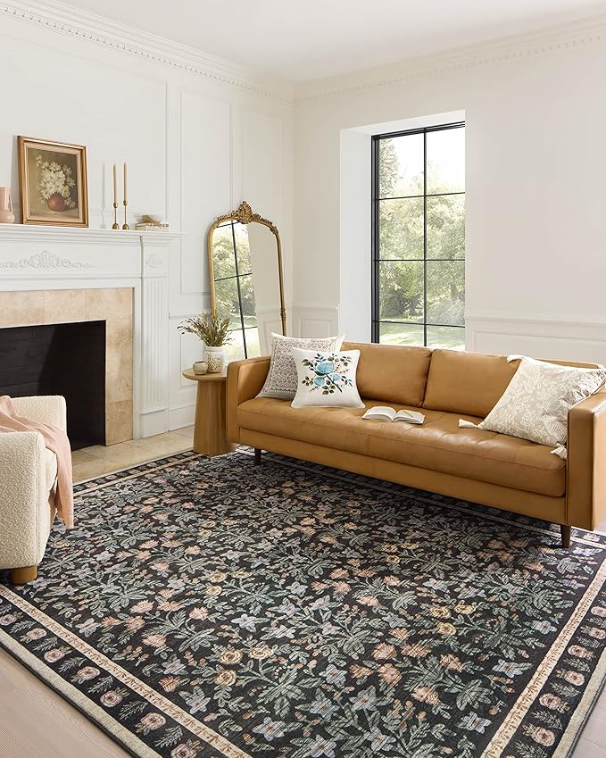 Loloi Rifle Paper Co. Eden Collection EDE-02 Mughal Garden Black 2'-0" x 5'-0" Accent Rug feat. CloudPile™