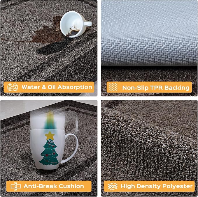 Kitchen Rugs 24" x 84", Non-Slip Machine Washable Kitchen Runner Rugs Floor Mats, Absorbent Comfort Standing Mats for Kitchen, Sink, Laundry and Hallway, Rolled Packaging, Grayish Brown & Coffee