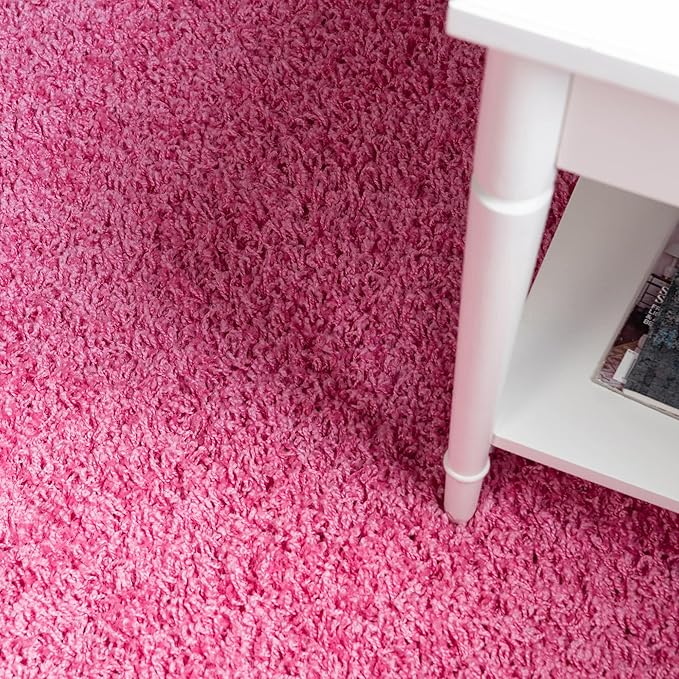 Unique Loom Solid Shag Collection Area Rug (3' 3" Round, Taffy Pink)