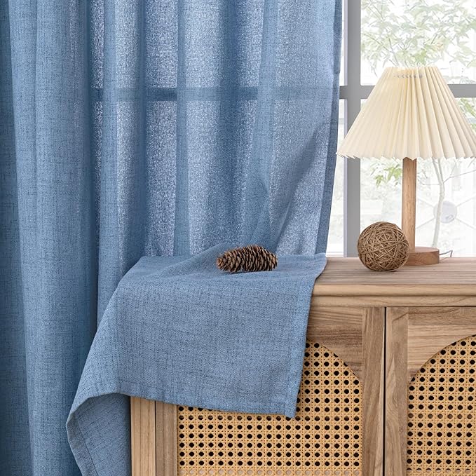 YoungsTex Denim Blue Linen Curtains 72 Inch Length for Living Room, Light Filtering Bronze Grommet Textured Window Drapes Privacy for Bedroom Farmhouse Decorative, 52 x 72 Inch, 2 Panels