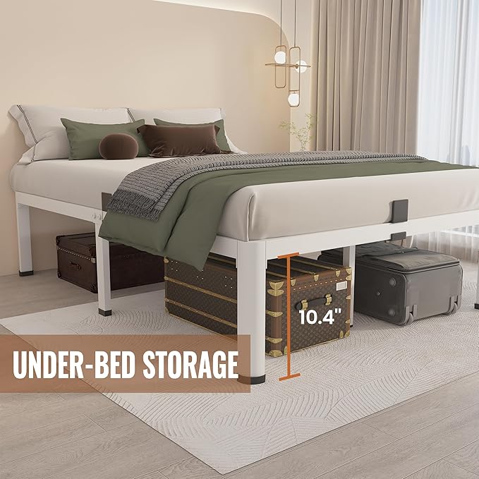 MAF 12 Inch King Metal Platform Bed Frame White with Round Corner Legs, Mattress Slide Stopper, 3000 LBS Heavy Duty Steel Slats Support, Noise Free, No Box Spring Needed, Easy Assembly