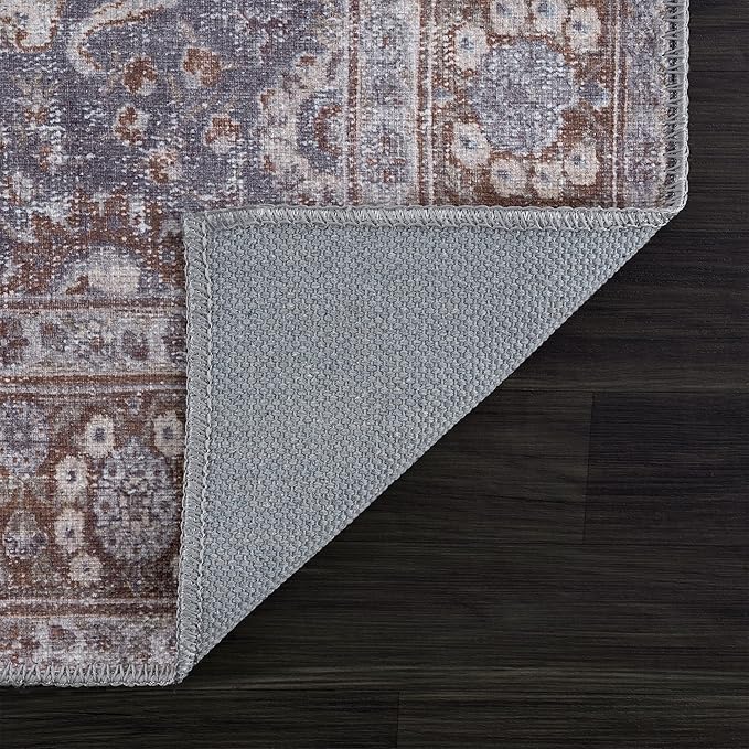 Bloom Rugs Washable 10 ft Runner - Brown/Dark Gray Traditional Runner for Entryway, Hallway, Bathroom, and Kitchen - Exact Size: 2.5' x 10'