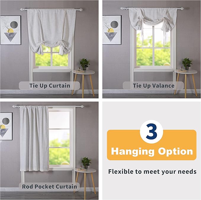 DriftAway Double Layer Linen Blackout Tie Up Curtains Thermal Insulated Fully Lined Balloon Roman Shade Bathroom Window Adjustable Rod Pocket for Small Window 31 Inch by 47 Inch Ivory