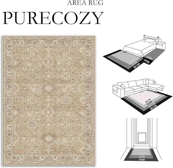 4x6 Brown Area Rug Non Slip Vintage Office Entryway Rug Distressed Machine Washable Kitchen Carpet Retro Traditional Floral Accent Throw Door Mat for Bedroom Bathroom Dining Living Room