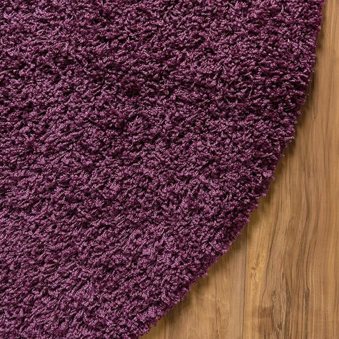 Unique Loom Solid Shag Collection Area Rug (6' 1" Round, Eggplant Purple)