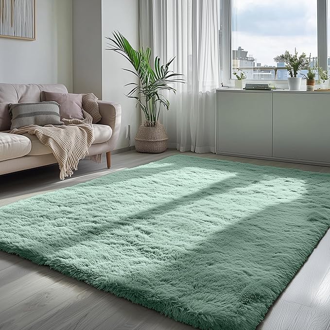 PAGISOFE Machine Washable Sage Green Rugs for Living Room, 5x7 Ft Shaggy Rug Plush Fuzzy Carpet for Bedroom,Green Kids Rug Home Decor Aesthetic,Non-Slip Floor Rugs for Nursery Decor Girl Boys Playroom