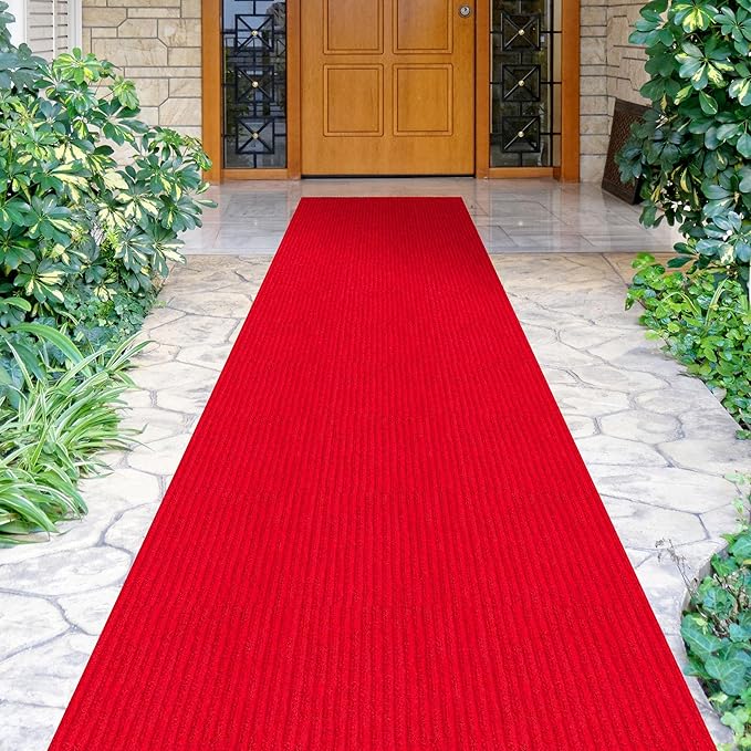 Ottomanson 2' x 31' Hallway Runner with Scraper Pile - Extra Durable Non-Slip Rug Mat for Indoor & Outdoor Use - Ideal for Kitchen, Entryway, Patio & Garage - High-Traffic Carpet, Red
