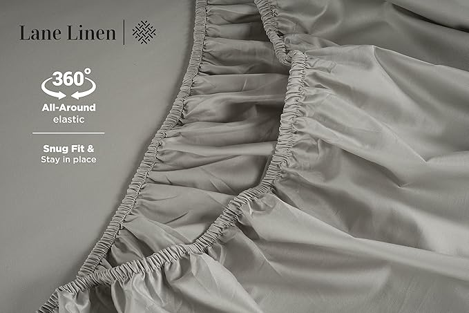 LANE LINEN 600 Thread Count 100% Cotton Twin Bed Sheets - Mercerized Cotton Sheets for Silky Smooth Finish, Twin Size Bed Set - Ultra Soft & Comfy Sateen Bedding Set, Machine Wash - Silver