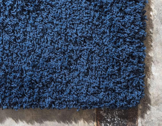 Unique Loom Solid Shag Collection Area Rug (2' 6" x 16' 5" Runner, Sapphire Blue/ Navy Blue)