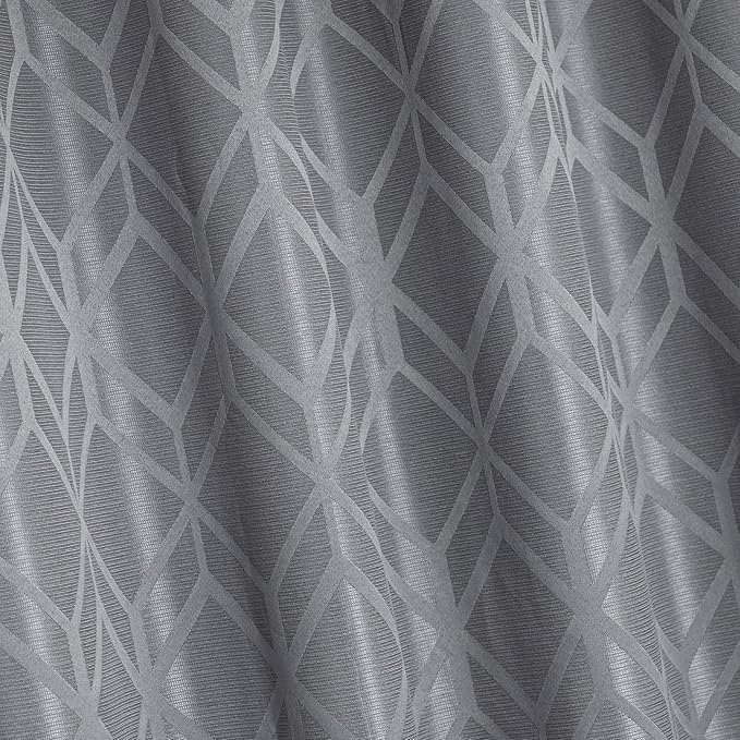 Amazon Basics Jacquard 2-Piece 100% Blackout Curtains, Living Room and Bedroom Drapes, Thermal Insulated Window Treatment, 52"x63", Grey