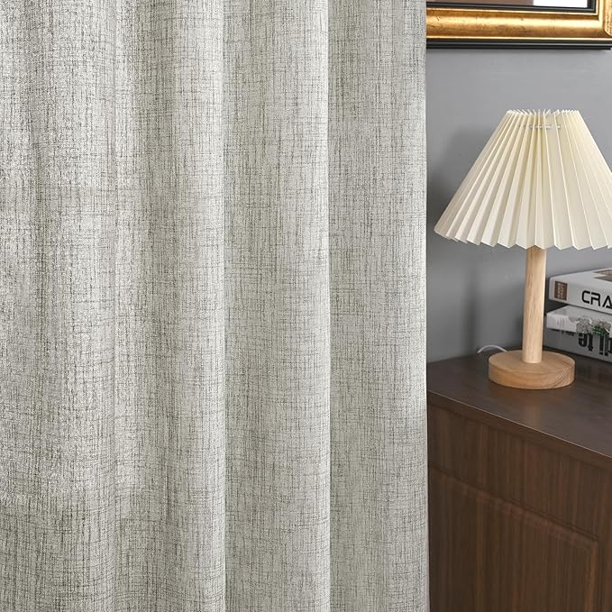 YoungsTex Dark Grey Linen Curtains 84 Inch Length 2 Panels, Light Filtering Semi Sheer Window Treatments with Bronze Grommet Privacy Textured Drapes for Living Room Bedroom Dining, 52 X 84 Inch