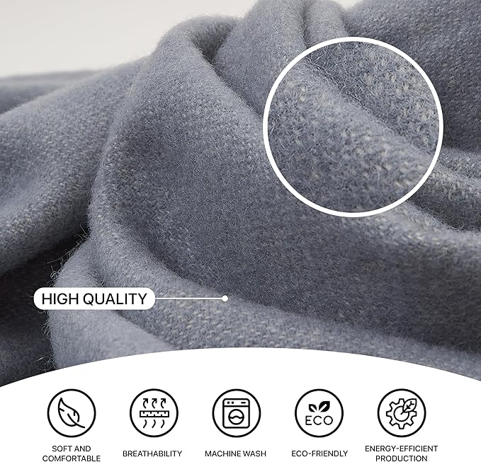| Wool Blanket/Throw | 100% New Zealand Wool | Perfect for Home and Outdoors | Virgin Wool Throw with Fringes 75"x87" (190 x 220 cm)