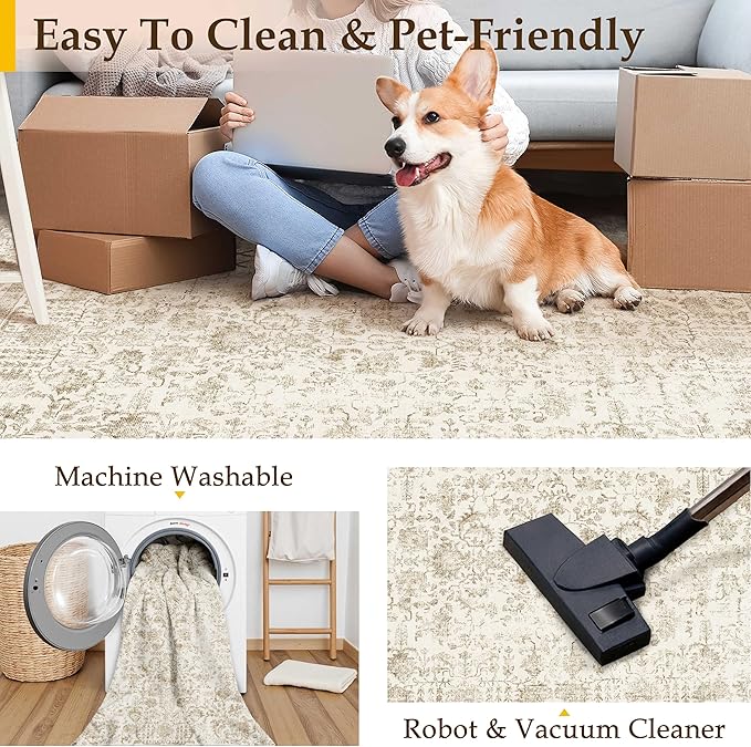 Light Brown Runner Rug 2x12 Hallway Machine Washable Kitchen Vintage Distressed Non Slip Long Carpet Indoor Retro Floral Bedroom Accent Throw Rug for Bathroom Office Laundry Dining Room