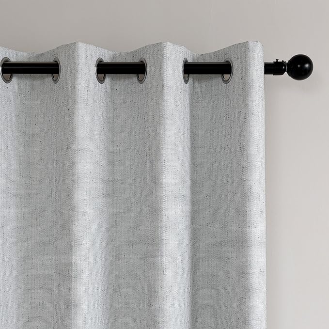 Amazon Basics Faux Linen Blackout Curtains for Bedroom and Living Room, 2-Piece Set with Grommets, 52" W x 95" L, White