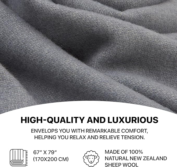 | Wool Blanket/Throw | 100% New Zealand Wool | Perfect for Home and Outdoors | Virgin Wool Throw with Fringes 67"x79" (170 x 200 cm)