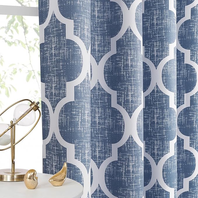 Beauoop Kitchen Cafe Valance Moroccan Tiles Print for Windows Geometric Small Blackout Curtains Room Darkening Rod Pocket Window Treatment for Living Room Bathroom,Blue, 50" W x 18" L, 1 Panel