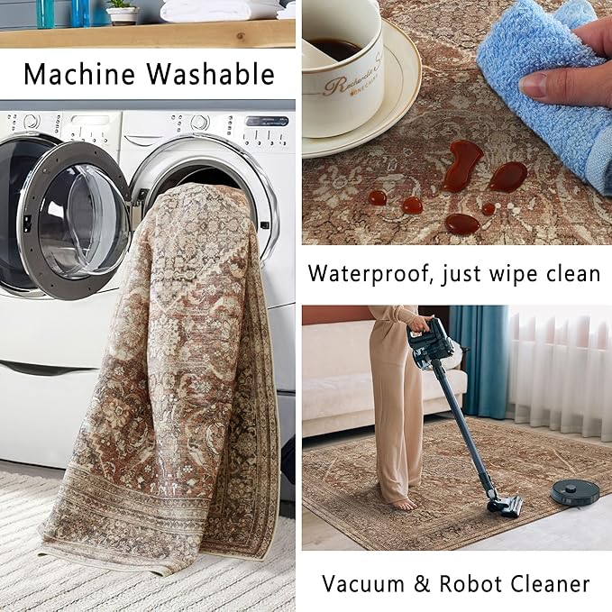 vivorug 4x6 Rug, Small Area Rug for Living Room, Bedroom, Kitchen, Machine Washable Non-Slip Throw Rug, Vintage Carpet for Entryway Nursery Coffee Table - Durable (Earth Tone)