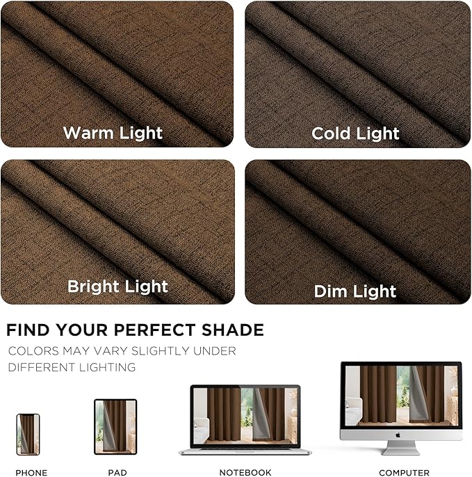Joydeco Linen Blackout Curtains for Bedroom - 100% Light Blocking 1 Panels, Cappuccino Drapes 100" W x 96" L, Thermal Insulated Room Darkening Curtains for Living Room, Rod Pocket & Back Tabs