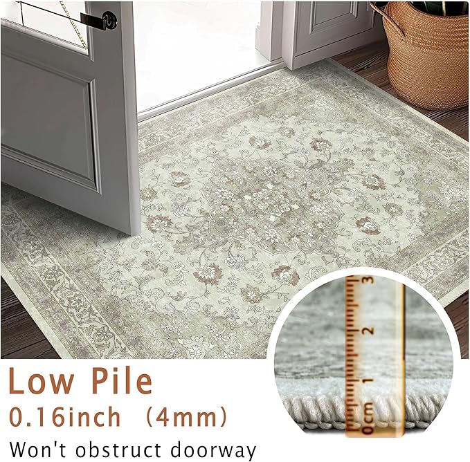 vivorug 8x10 Area Rugs for Living Room, Non-Slip Backing Washable Rug 8x10, Sage Green Large Area Rug Soft Carpet for Bedroom Dining Room, Vintage, Easy Clean, Durable, Low Pile Rug Under Table