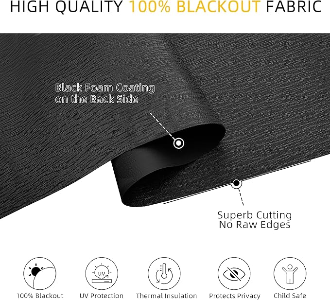 ChrisDowa Cordless Blackout Roller Shades for Windows, Striped Free-Stop Window Blinds with Privacy, Thermal Insulated Window Shades for Home, Office and Door. Black, 20" W x 72" H