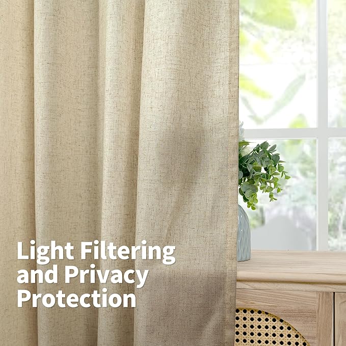 YoungsTex Grommet Linen Curtains 63 Inch Length 2 Panels for Living Room, Burlap Light Filtering Drapes No See Through for Bedroom Farmhouse, 52 X 63 Inch