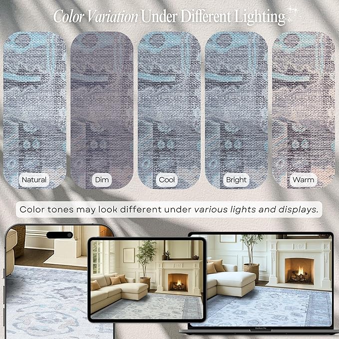 Fame Rugs Gray Modern Oushak Rug 5x7, Washable Vintage Turkish Colorful Oriental Antique Inspired Area Rugs, Luxury Living Room Bedroom (384GB, 5' x 7')