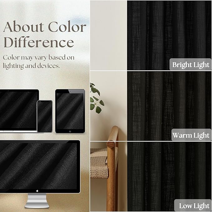 Black Pinch Pleated Linen Cafe Curtains 45 Inch Length 2 Panels for Dining Room Kitchen Bedroom Semi Sheer Pleat Drapes with Hooks Rings Light Filtering Short Window Curtain Cabinet 40x45