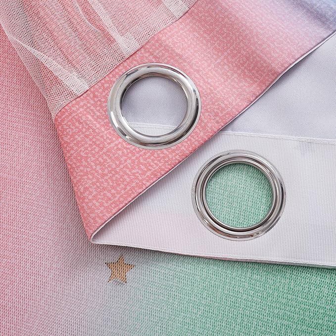 XiDi Pink & Rainbow Curtains for Kids & Girl Bedrooms - Blackout, Unicorn Wall Decals, 52x72 Inch