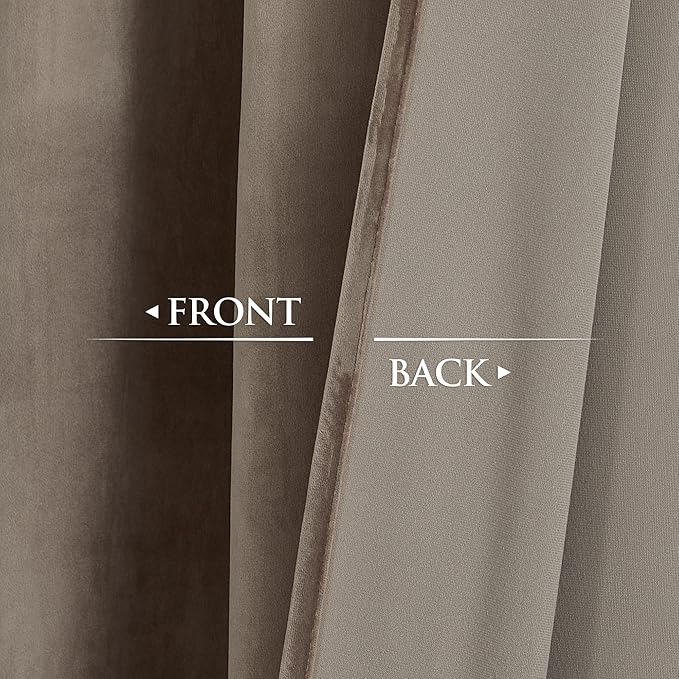 StangH Velvet Curtains 96 inches for Living Room, Taupe Light Blocking Thermal Insulated Sliding Door Curtains Elegant Home Decoration, W52 x L96, 2 Panels