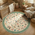 Mushroom Insect 3ft Round Rug Washable Non-Slip Soft Ultra-Thin Small Boho Circle Carpet for Entryway Kitchen Bedroom Nursery Dining Room Khaki Green