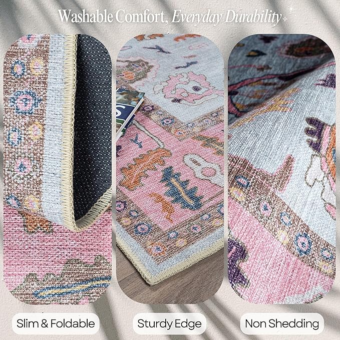 Fame Rugs Pink Beige Modern Oushak Rug 9x12, Vintage Turkish Colorful Oriental Washable Antique Inspired Oversize Area Rugs, Luxury Living Room Bedroom (390PP, 9' x 12)