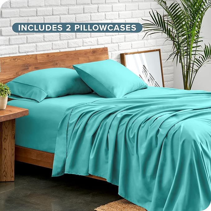Bare Home Hotel Luxury Twin XL Sheet Set, Extra Soft - 4 Piece Set - Deep Pockets - Easy Fit - Cooling & Breathable - Wrinkle, Fade, Stain Resistant - Includes 2 Pillowcases (Twin XL, Turquoise)