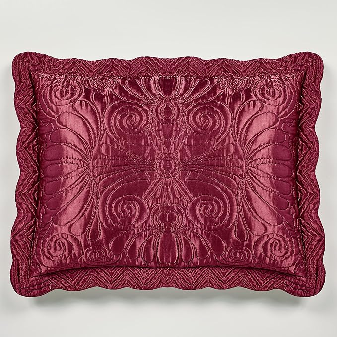 Touch of Class Portia Luxury Bedding | Rich Ruby Red | Premier Quilted Polyester Satin | Romantic Hand Guided Machine Quilted Scroll Design 3 Piece Set with Queen Bedspread and 2 Standard Shams