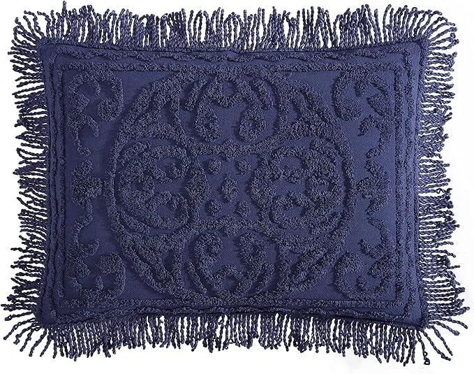 Beatrice Home Fashions Medallion Chenille Bedspread, Standard Sham, Navy
