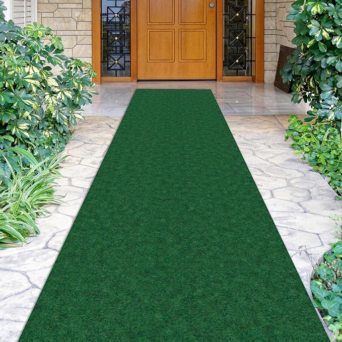 Ottomanson 2' x 41' Hallway Runner with Scraper Pile Extra Durable Non-Slip Rug Mat for Indoor & Outdoor Use - Ideal for Kitchen, Entryway, Patio & Garage - High-Traffic Carpet, Green