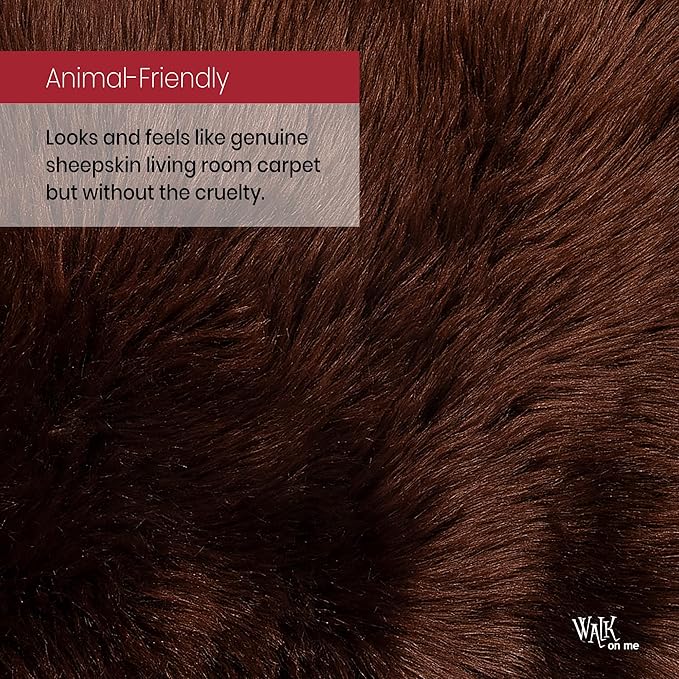 Silky Soft Faux Fur Rug, 2 ft. x 6 ft. Brown Fluffy Rug, Sheepskin Area Rug, Shaggy for Living Room, Bedroom, Kid's Room, or Nursery, Home Décor Accent, Machine Washable with Non-Slip Backing
