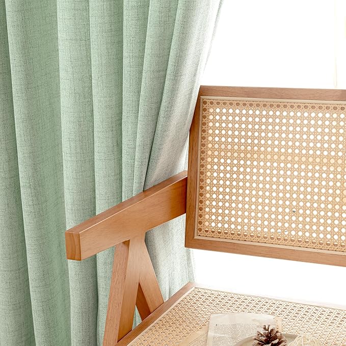 YoungsTex Sage Green Linen Semi Sheer Curtains 36 Inch Length for Kitchen Cafe Windows, Small Drapes with Bronze Grommet Light Filtering for Bathroom, 42 x 36 Inch, 2 Panels