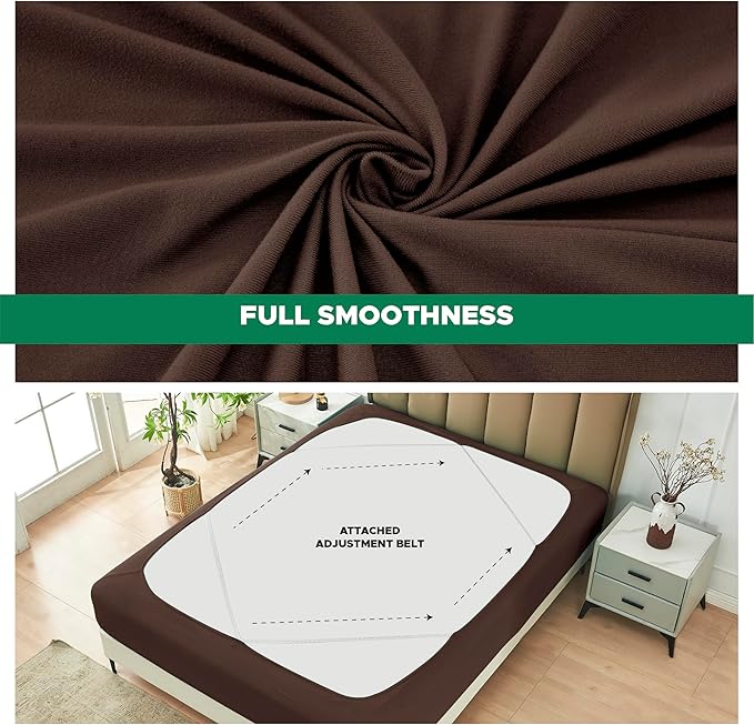 Biscaynebay Decorative Box Spring Cover Full & Full XL Size, Brown Jersey Luxurious Jersey Knitting Stretchy Wrap Around 4 Sides Bed Skirt for Home/Hotels, Easy Fit Wrinkle Free Machine Washable