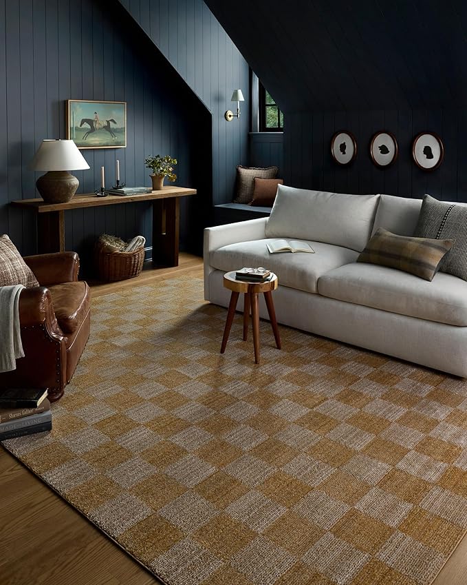 Loloi Chris Loves Julia Calvin Collection CLV-01 Apricot/Ivory 11'-6" x 15'-7" Area Rug Checkered Neutral Soft Living Room Bedroom Carpet