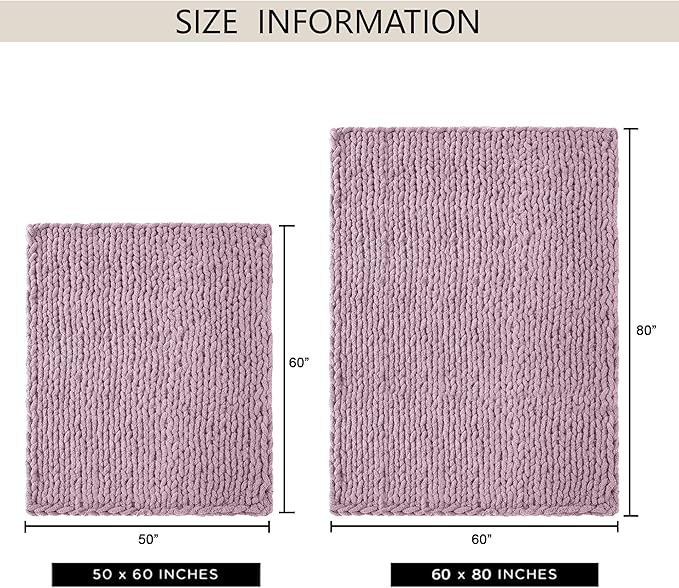 Chunky Knit Throw Blanket 60"X 80", 100% Handmade with Soft Chenille Yarn, 4.4lbs Thick Cable Knitted Blankets, Large Rope Knot Crochet Throws for Couch Sofa Bed Home Decor, Purple
