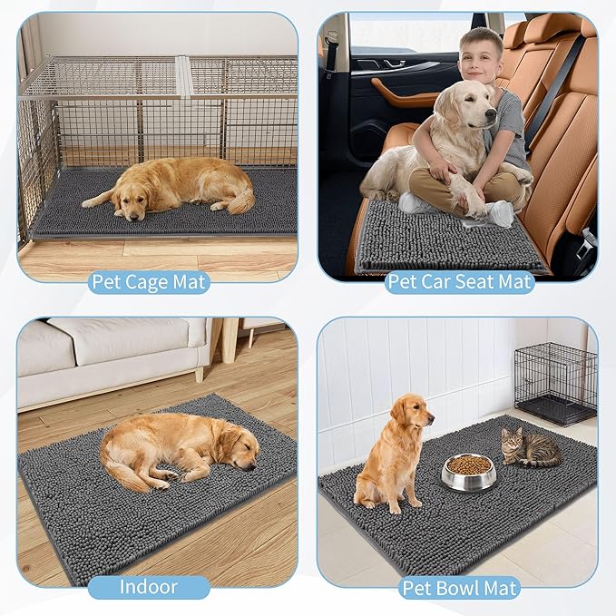 Amyracel Dirt Trapping Door Mat, 36" x 48" Large Absorbent Dog Door Mat for Muddy Paws, Quick Dry Non Slip Chenille Mud Mat for Dogs, Machine Washable Entry Indoor Entryway Rug for Inside Floor