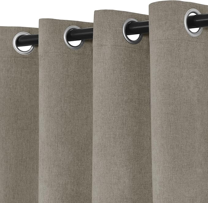 Macochico Extra Wide 100% Blackout Chenille Curtains 100" Wx102 L Thermal Curtains for Sliding Door Room Divider Living Room Bedroom Hotel Light Taupe Blackout Curtains Grommet with Tieback 1 Panel