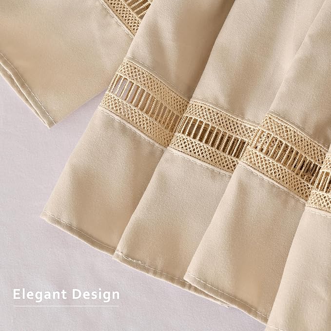 MIYE Wrap Around Ruffled Lace Bed Skirt, Elastic Dust Ruffle with Adjustable Belts, Easy to Put On, Bed Frame Cover, Machine Washable (Ruffled Lace/Beige, Full/Twin-18 Drop)